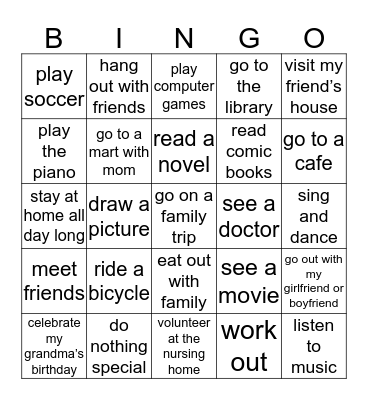 동사의 과거형 말하기 Bingo Card