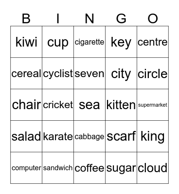 beginning [k] and [s] sounds Bingo Card