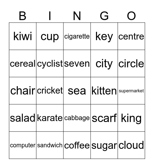 beginning [k] and [s] sounds Bingo Card