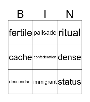 Vocabulary Bingo Card