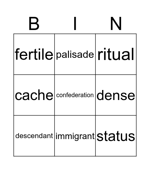 Vocabulary Bingo Card