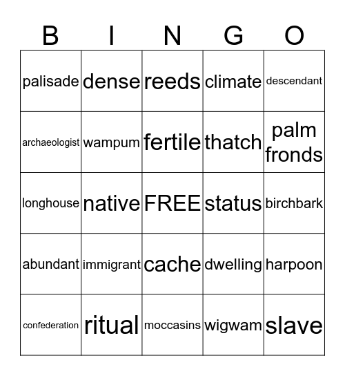 Vocabulary Bingo Card