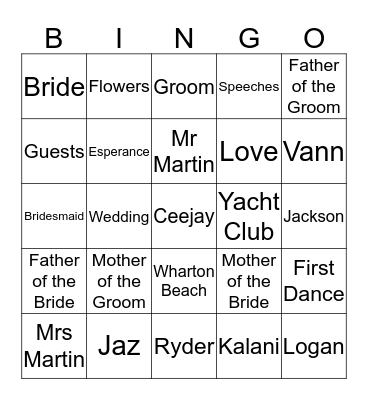 Jaz and Q Get Hitched! Bingo Card