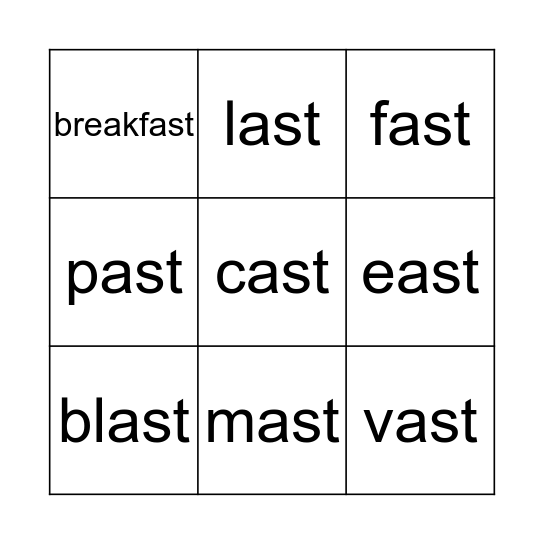 -ast Bingo Card