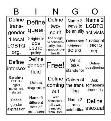 SOGIE Bingo Card