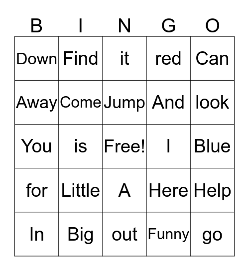 Sight words  Bingo Card