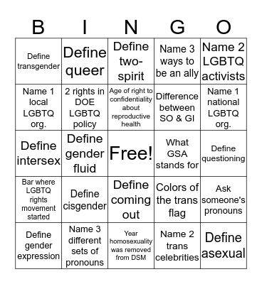 SOGIE Bingo Card
