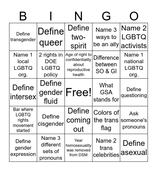 SOGIE Bingo Card