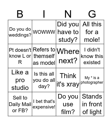 Photography Bingo! Bingo Card