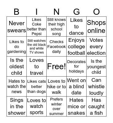 Get to Know You BINGO Card