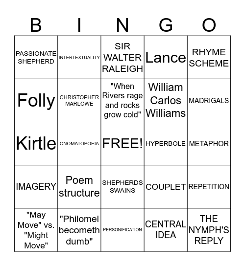 Poetry Bingo Card