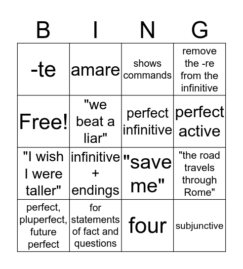 Latin Moods Bingo Card