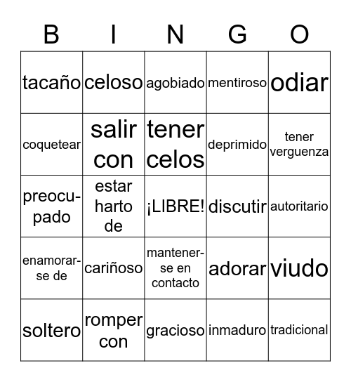 Las relaciones personales Bingo Card