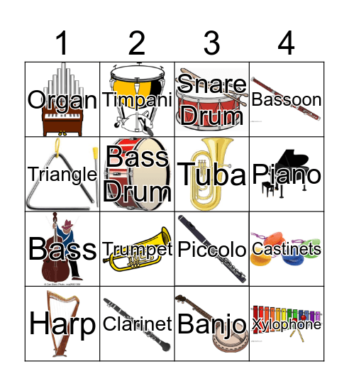 Instruments Bingo Card