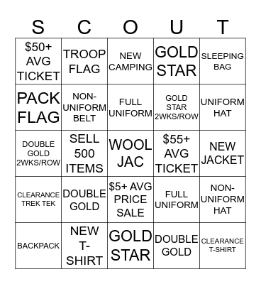 Going for the Gold SCOUT Bingo Card