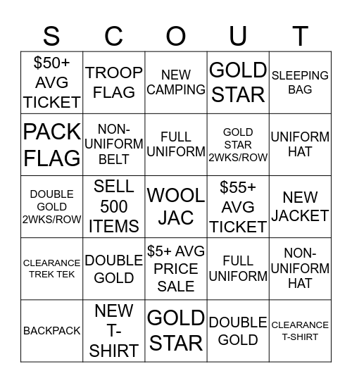 Going for the Gold SCOUT Bingo Card