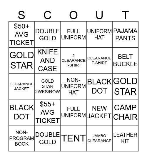 Going for the Gold SCOUT Bingo Card