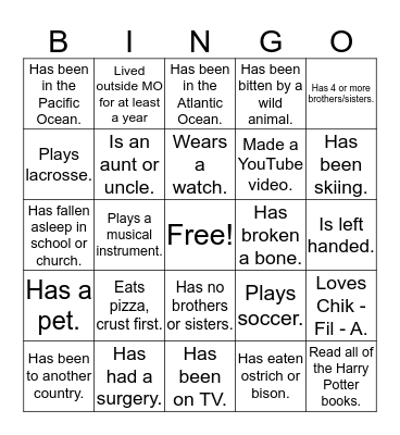 Find someone who.... Bingo Card