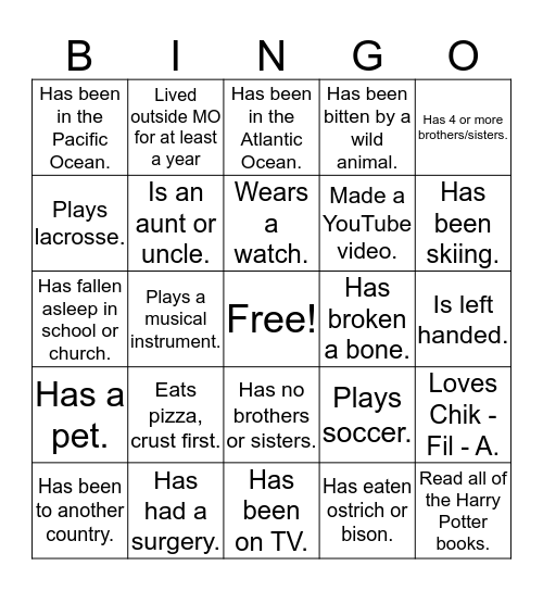 Find someone who.... Bingo Card