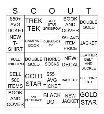 Going for the Gold SCOUT Bingo Card