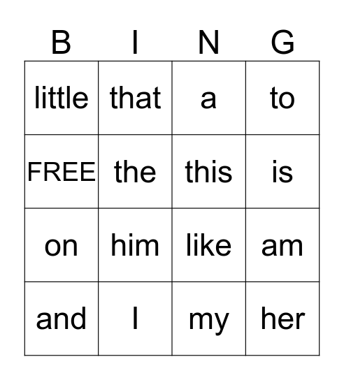 Back to School Sight Words Bingo Card