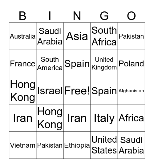 Geography Bingo Card