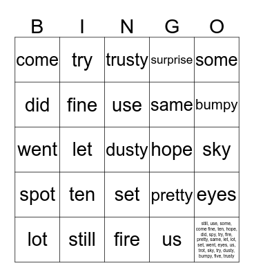 Untitled Bingo Card