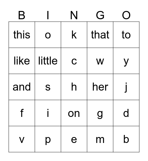Back to School Sight Words Bingo Card