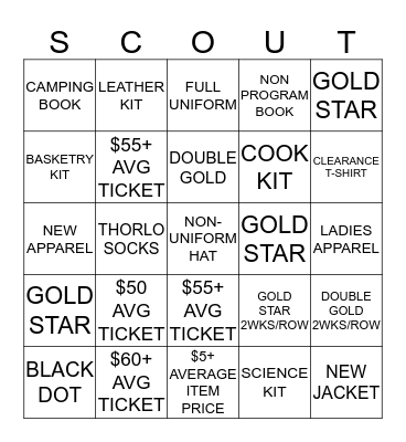 Going for the Gold SCOUT Bingo Card