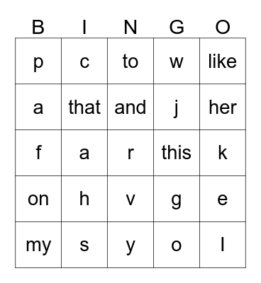 Back to School Sight Words Bingo Card