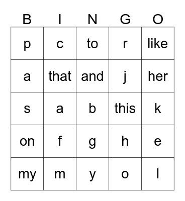 Back to School Sight Words Bingo Card