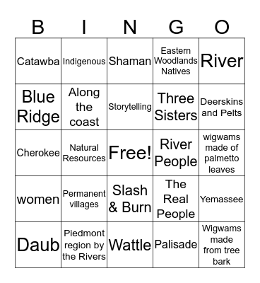 Eastern Woodlands Natives Bingo Card