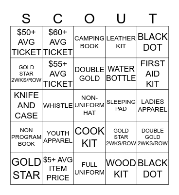 Going for the Gold SCOUT Bingo Card