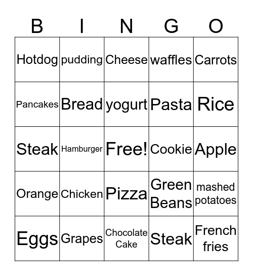 FOOD BINGO Card