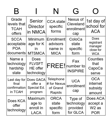 CA Schools Bingo Card