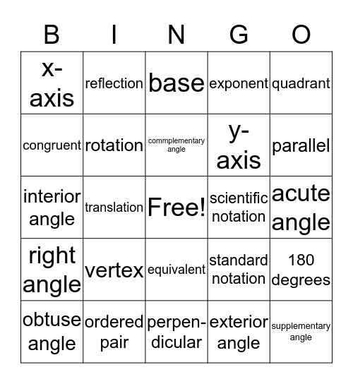 Unit 1 & 2 Vocabulary Bingo Card