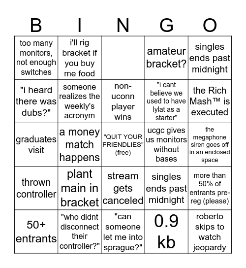 uconn weekly ultimate 13 Bingo Card