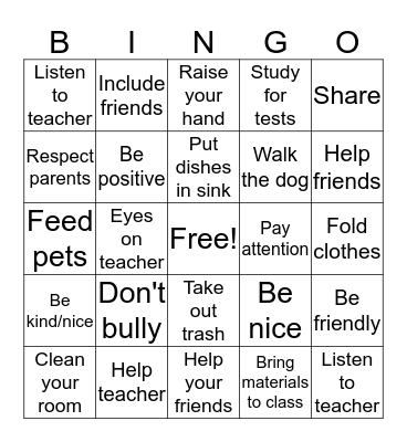Be Responsible Bingo Card