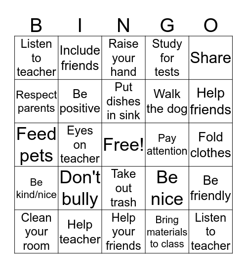 Be Responsible Bingo Card