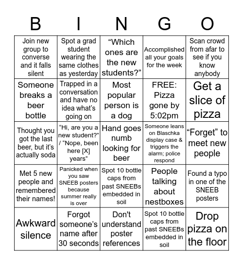 SNEEB Bingo Card