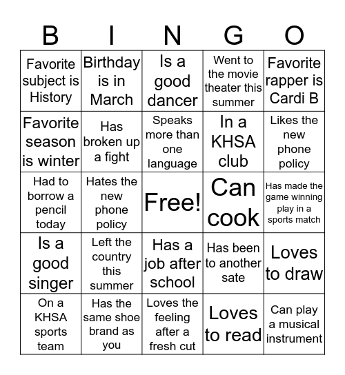 Untitled Bingo Card