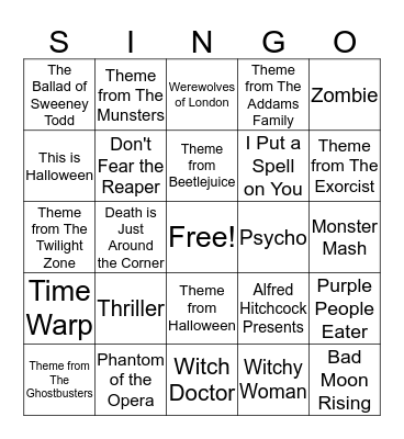 Halloween Sing-o Bingo Card