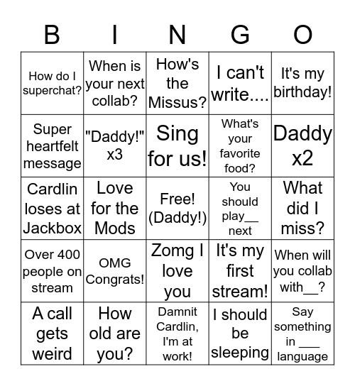 Cardlin Bingo! Bingo Card