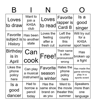 Untitled Bingo Card