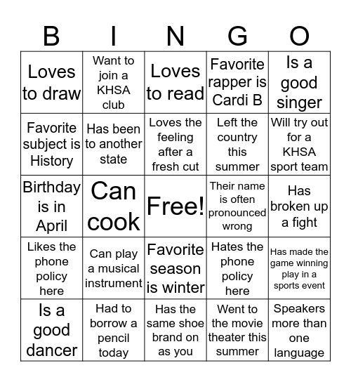Untitled Bingo Card