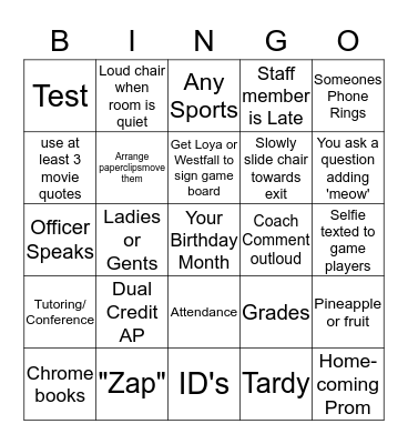 Staff Meeting Bingo Card