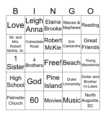 Cassandra's Birthday Bingo Card