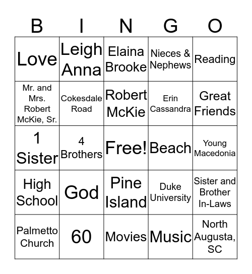 Cassandra's Birthday Bingo Card