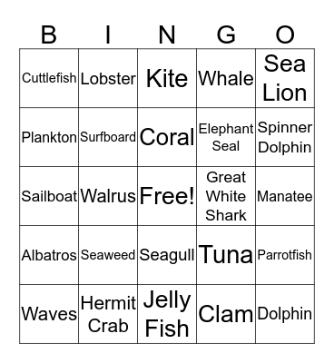 Ocean Bingo Card