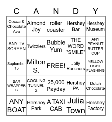 HERSHEY BINGO Card